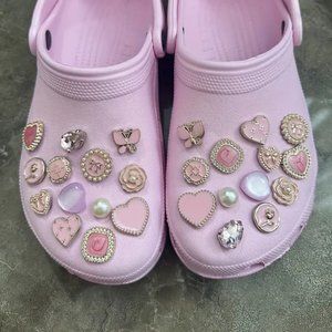 *NEW-26-pcs* Pink Button Heart Butterfly Pearl Bling Shoe Charms for Your Crocs